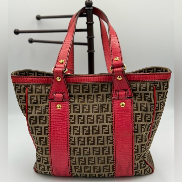 Fendi Red and Brown Monogram Tote - Picture 2 of 16